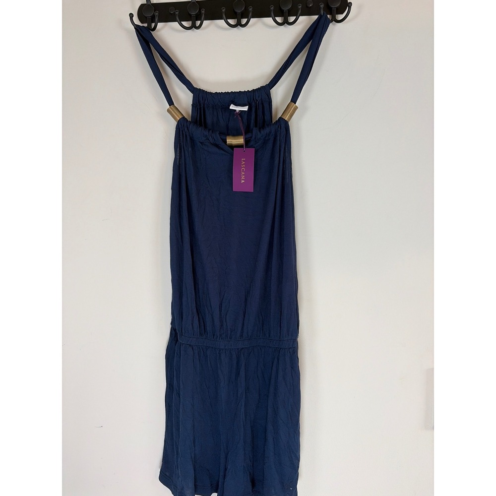 Lascana Navy Blue Halter Romper Gold Hardware Accent Size 38 NEW